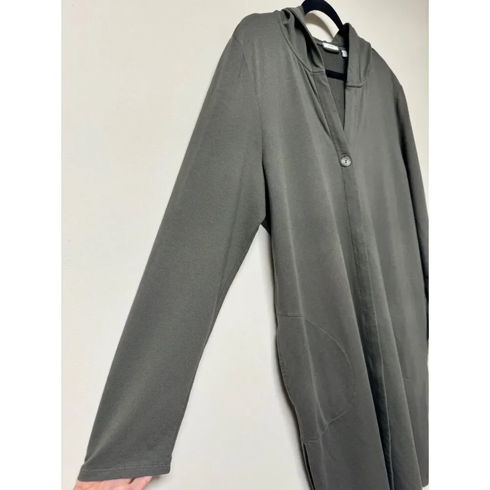 J. JILL PURE JILL Olive Green Hooded One Button Cardigan Pima Cotton/Modal, XL